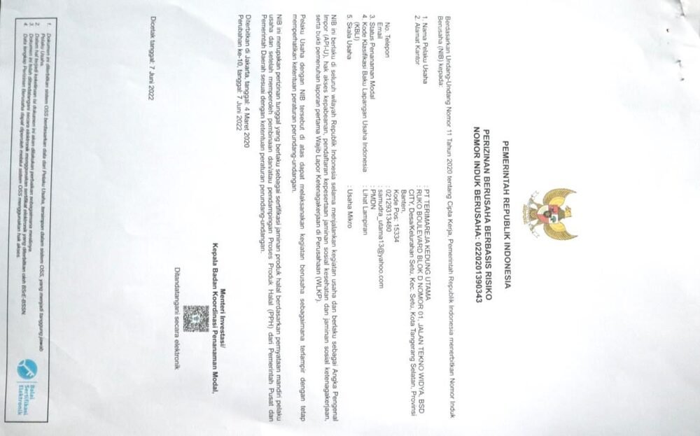 Nomor Induk Berusaha TKU